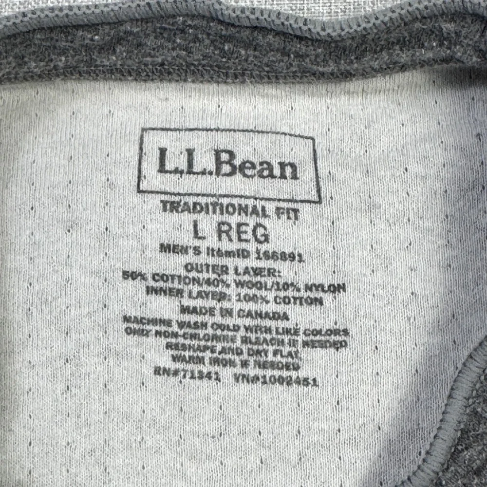 L.L. Bean River Driver Henley Shirt Mens Large Gray Crew Neck Button Cotton Wool